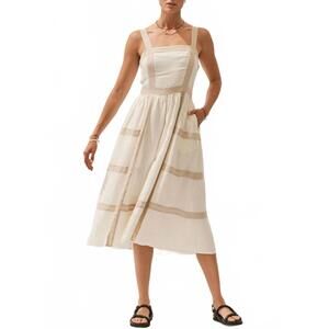 NEW JULIETTA fitted bodice midi dress in oatmeal patchwork